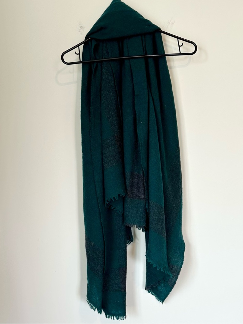Tory Burch Green Teal and Charcoal Wool Cashmere Blend Scarf - Picture 6 of 7